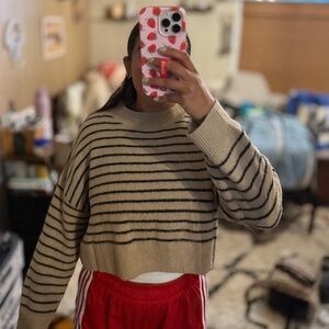 Love Tree Beige and Black Striped Sweater